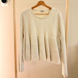 White Ribbed Knit Sweater